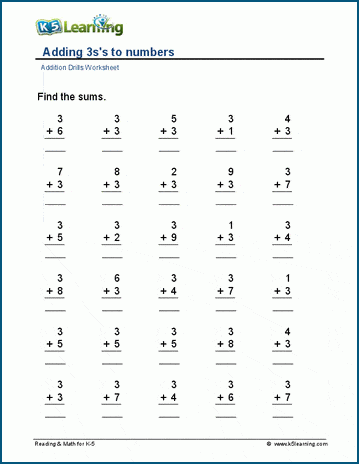 Adding 3's to numbers worksheets | K5 Learning