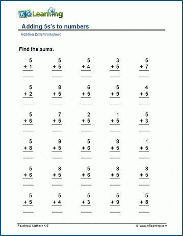 Adding 5's to numbers worksheet