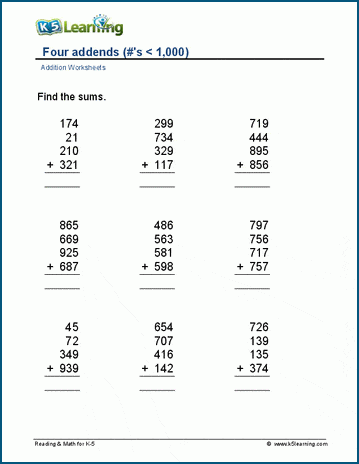 Four 3-digit numbers worksheet