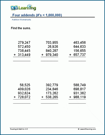 Four 6-digit numbers worksheet