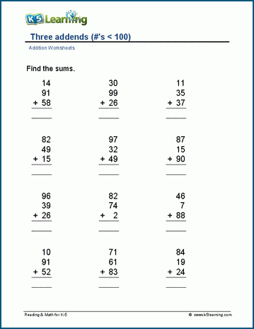 Three 2-digit numbers worksheet