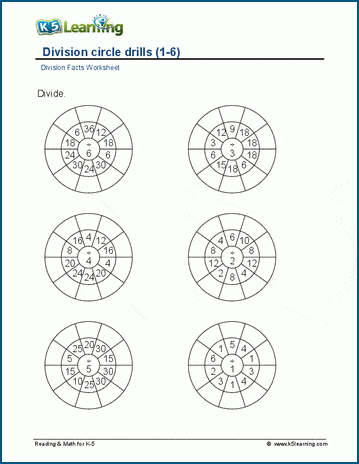 Circle drills (division) 1-10 worksheet