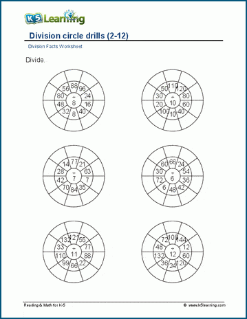 Division circle drills worksheets