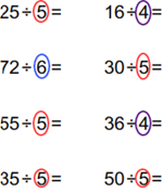 Division facts focus numbers example