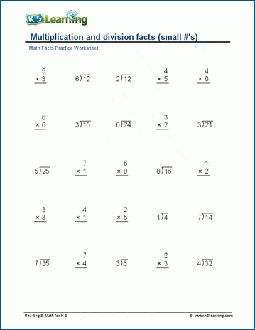 Multiply & divide smaller numbers worksheet