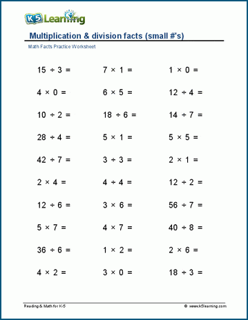 Multiply & divide within 10 (horizontal) worksheet