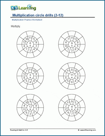 Circle drills (multiplication) 2-12 worksheet