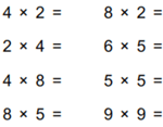 Horizontal multiplication facts example
