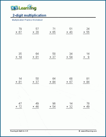 Multiply 2 x 2 digits worksheet
