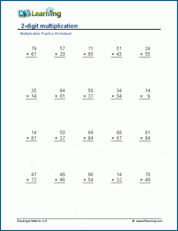 Multiply 2 x 2 digits worksheets | K5 Learning