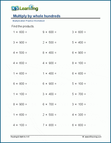 Multiplying by multiples of 100 worksheet