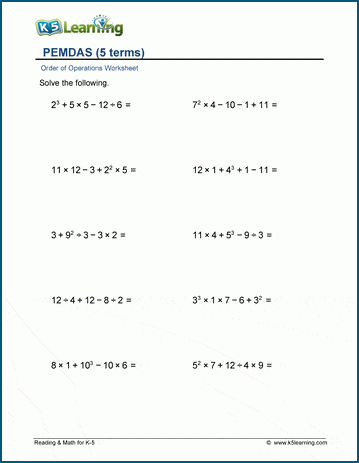 Exponents and parenthesis worksheets