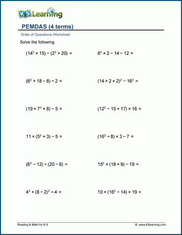 Order of Operations worksheets | K5 Learning