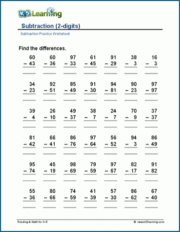 2-digit minus 2-digit worksheet