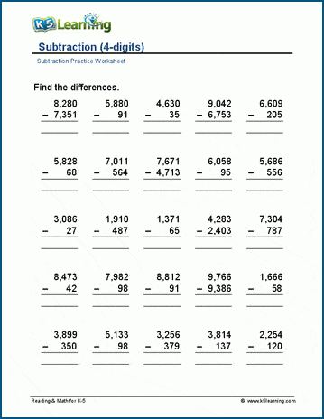 Subtraction with Regrouping  4-Digit, 5-Digit and 6-Digit Subtraction