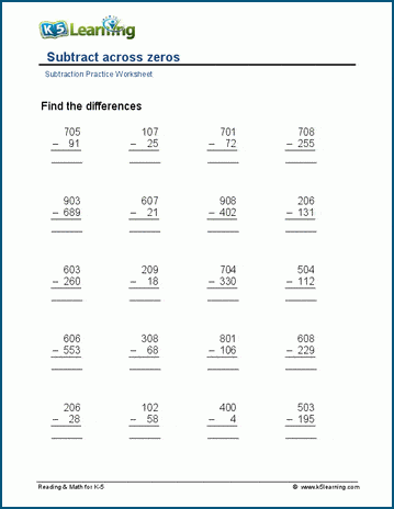 my homework lesson 7 subtract across zeros answer key