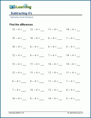 Subtracting 4's and 5's worksheet