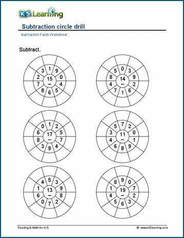 Subtraction circle drills worksheets