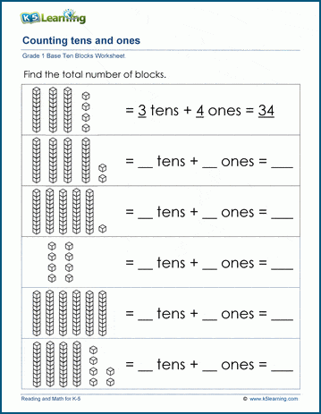 Counting using base 10 blocks worksheets