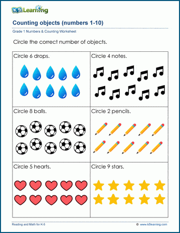 Grade 1 Counting Worksheet on counting objects