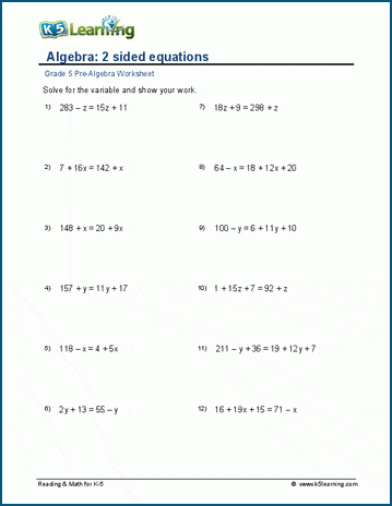 Algebra: 2 sided equations worksheets | K5 Learning