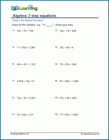 2-step algebraic equations worksheets