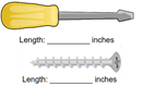 Compare lengths by measuring example