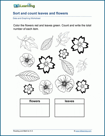 Grade 1 sorting and counting worksheets