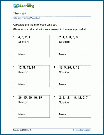 Mean of data sets worksheets