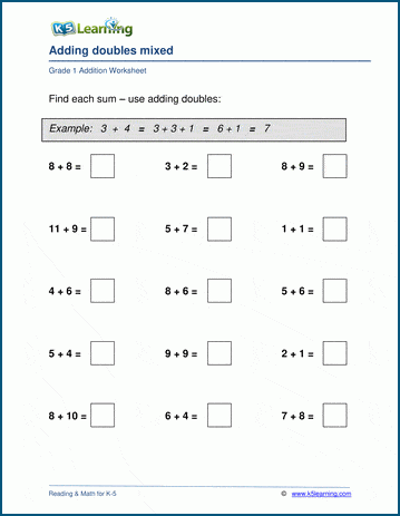 Grade 1 Mixed Adding Doubles Worksheets