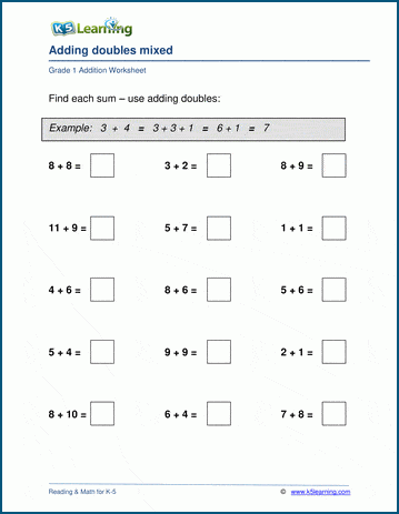 adding doubles and near doubles worksheets k5 learning