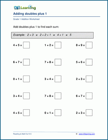 Grade 1 Adding Doubles Plus 1 Worksheets