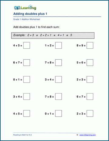 Adding doubles plus 1 worksheets | K5 Learning