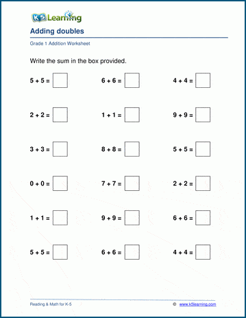 Grade 1 Adding Doubles Worksheets