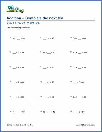 Grade 1 Addition Worksheets Plete The Next Ten