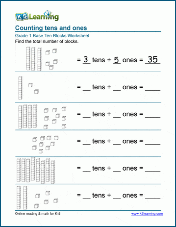 Sample Grade 1 Base 10 Blocks Worksheet