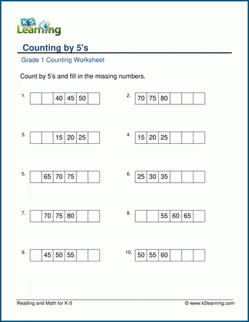 Skip counting by 5 worksheets for grade 1