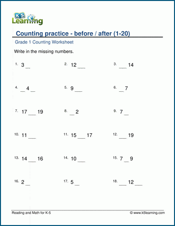 Grade 1 Counting Practice before - after