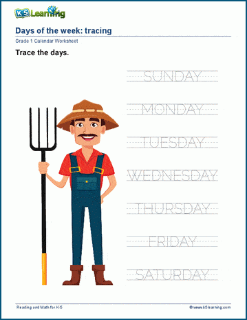 Days of the Week – 1 Worksheet  School worksheets, First grade