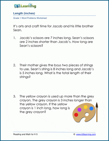Grade 1 Word Problem Worksheet on lengths