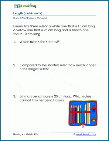 Grade 1 Word Problem Worksheet on lengths