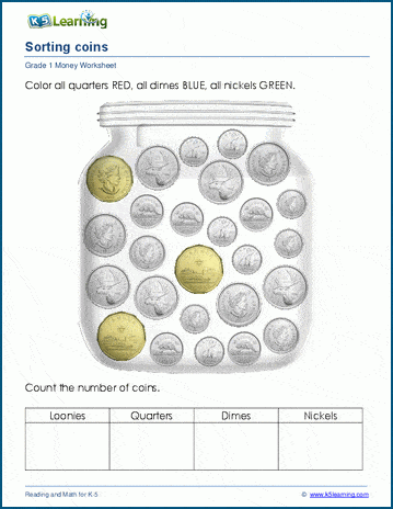 Identify & sort coins worksheet