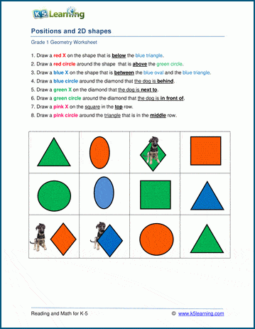 Positions and 2D Shapes Worksheets