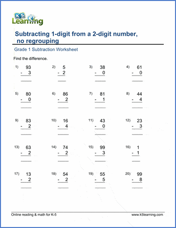 Subtracting a 1-digit from a 2-digit number, no regrouping | K5 Learning