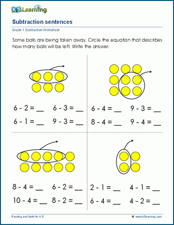 math subtraction worksheets for grade 1