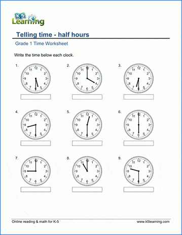 Sample Grade 1 Telling Time Worksheet