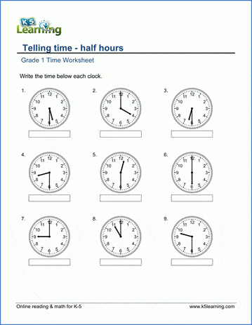 grade 1 telling time worksheet