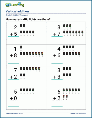 Vertical addition with objects worksheet