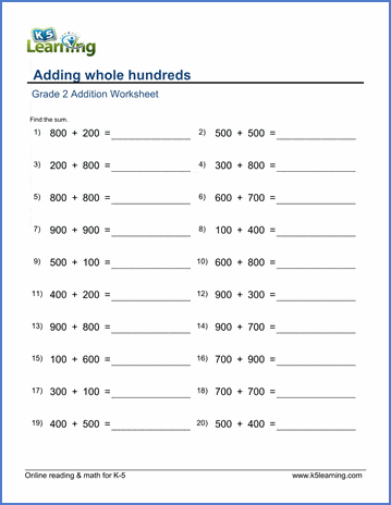 Grade 2 Addition Worksheet on adding whole hundreds