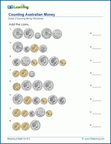 Counting Australian money worksheet